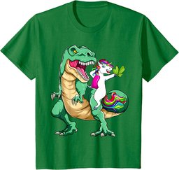 St Patrick's Day Dabbing Unicorn Riding Dinosaur Men boys T-Shirt
