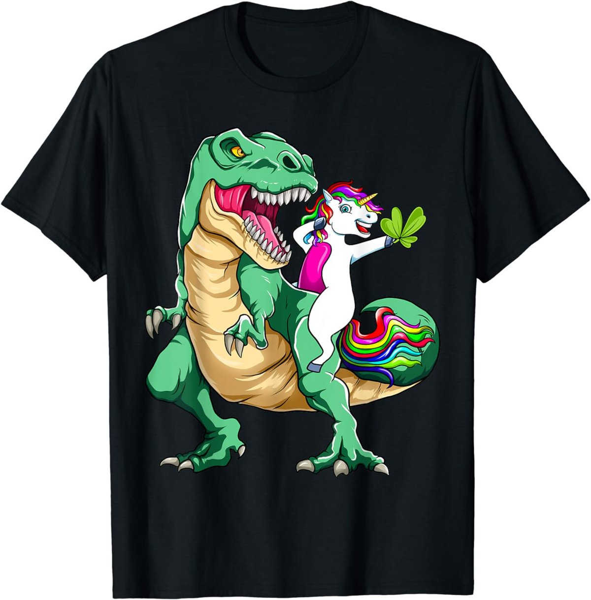 St Patrick's Day Dabbing Unicorn Riding Dinosaur Men boys T-Shirt