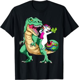 St Patrick's Day Dabbing Unicorn Riding Dinosaur Men boys T-Shirt
