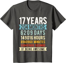 17th Birthday 17 Years Old Vintage Retro 204 Months T-Shirt