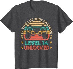 Vintage 14th Birthday Level 14 Unlocked Funny Gamer Gift T-Shirt