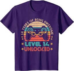 Vintage 14th Birthday Level 14 Unlocked Funny Gamer Gift T-Shirt
