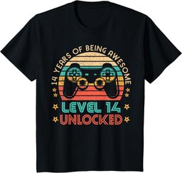 Vintage 14th Birthday Level 14 Unlocked Funny Gamer Gift T-Shirt