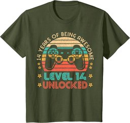 Vintage 14th Birthday Level 14 Unlocked Funny Gamer Gift T-Shirt
