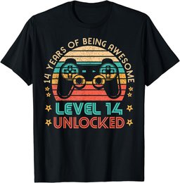 Vintage 14th Birthday Level 14 Unlocked Funny Gamer Gift T-Shirt