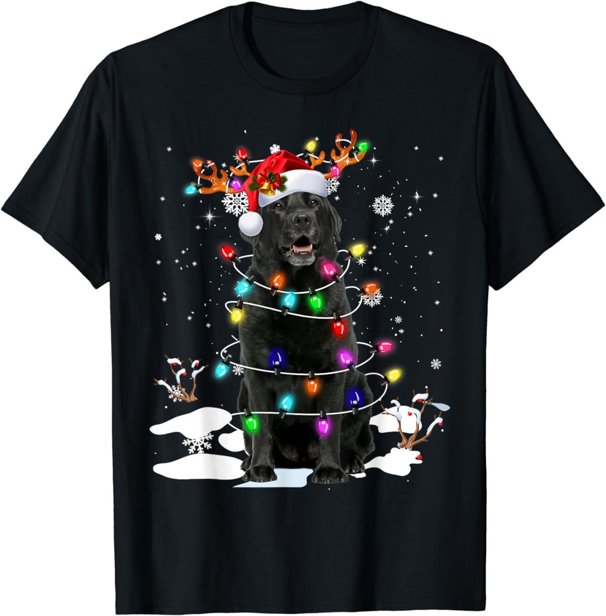 Black Labrador Retriever Christmas Dog Reindeer Santa Xmas T-Shirt