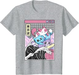 Playing Cats Surfing Kanagawa Wave Kawaii Anime Vaporwave T-Shirt
