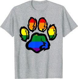 Pride LGBTQ Rainbow Furry Dog Paw Print T-Shirt