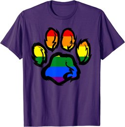 Pride LGBTQ Rainbow Furry Dog Paw Print T-Shirt