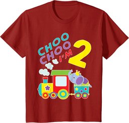 Youth Train Choo Choo I'm 2 Year Old Toddler 2nd Birthday Gift T-Shirt