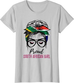Messy Bun South Africa Flag Proud South African Girl T-Shirt