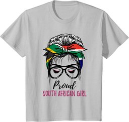 Messy Bun South Africa Flag Proud South African Girl T-Shirt