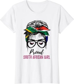 Messy Bun South Africa Flag Proud South African Girl T-Shirt