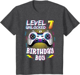 Youth 7 Years Old Birthday Level 7 Unlocked Gamer 7th Birthday Boy T-Shirt
