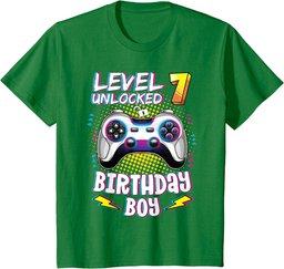 Youth 7 Years Old Birthday Level 7 Unlocked Gamer 7th Birthday Boy T-Shirt
