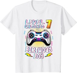 Youth 7 Years Old Birthday Level 7 Unlocked Gamer 7th Birthday Boy T-Shirt