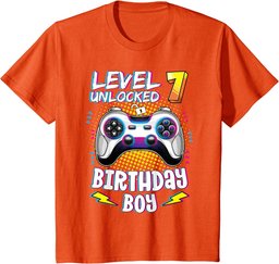 Youth 7 Years Old Birthday Level 7 Unlocked Gamer 7th Birthday Boy T-Shirt