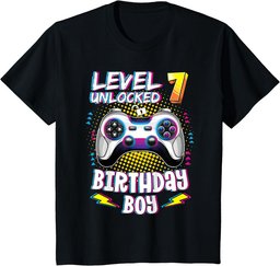 Youth 7 Years Old Birthday Level 7 Unlocked Gamer 7th Birthday Boy T-Shirt