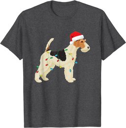 Wire Fox Terrier Christmas Lights Santa Hat Dog Xmas Gift T-Shirt