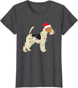 Wire Fox Terrier Christmas Lights Santa Hat Dog Xmas Gift T-Shirt