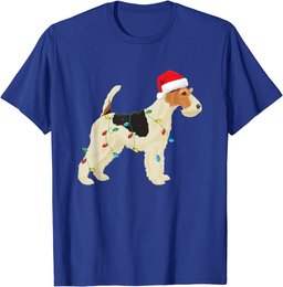 Wire Fox Terrier Christmas Lights Santa Hat Dog Xmas Gift T-Shirt