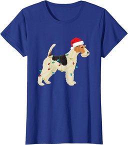 Wire Fox Terrier Christmas Lights Santa Hat Dog Xmas Gift T-Shirt