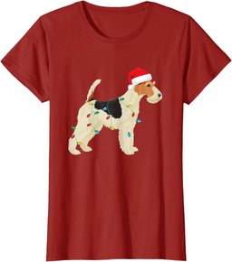 Wire Fox Terrier Christmas Lights Santa Hat Dog Xmas Gift T-Shirt