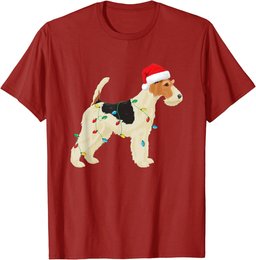 Wire Fox Terrier Christmas Lights Santa Hat Dog Xmas Gift T-Shirt