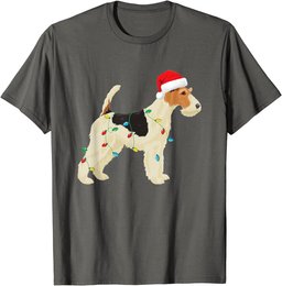 Wire Fox Terrier Christmas Lights Santa Hat Dog Xmas Gift T-Shirt