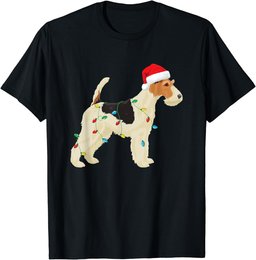 Wire Fox Terrier Christmas Lights Santa Hat Dog Xmas Gift T-Shirt