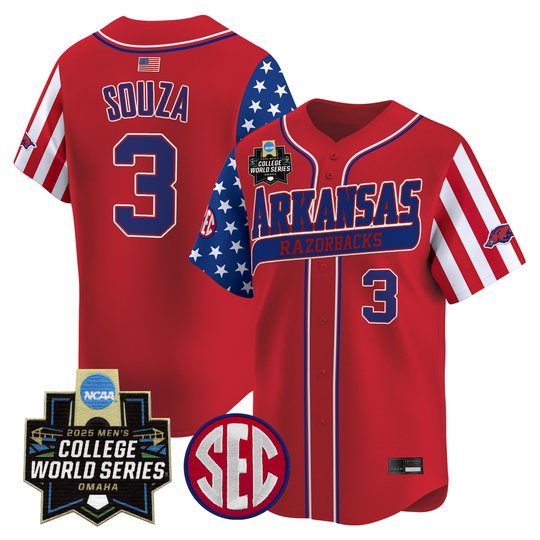 Men's Arkansas Razorbacks 2025 Independence Day Vapor Premier Limited Jersey - World Series Patch - All Stitched