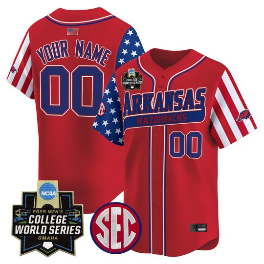 Arkansas Razorbacks 2025 Independence Day Vapor Premier Limited Custom Jersey - World Series Patch - All Stitched
