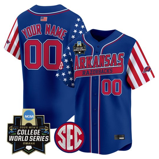 Arkansas Razorbacks 2025 Independence Day Vapor Premier Limited Custom Jersey - World Series Patch - All Stitched