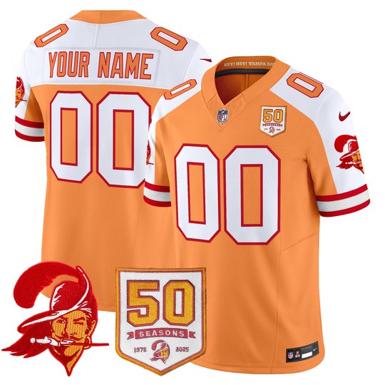 Tampa Bay Buccaneers Throwback 50th Season Patch Vapor Limited Custom Jersey - All Stitched