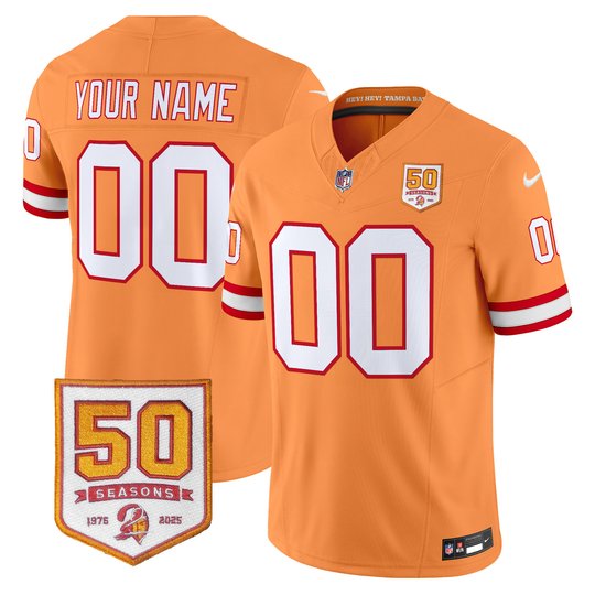 Tampa Bay Buccaneers Throwback 50th Season Patch Vapor Limited Custom Jersey - All Stitched