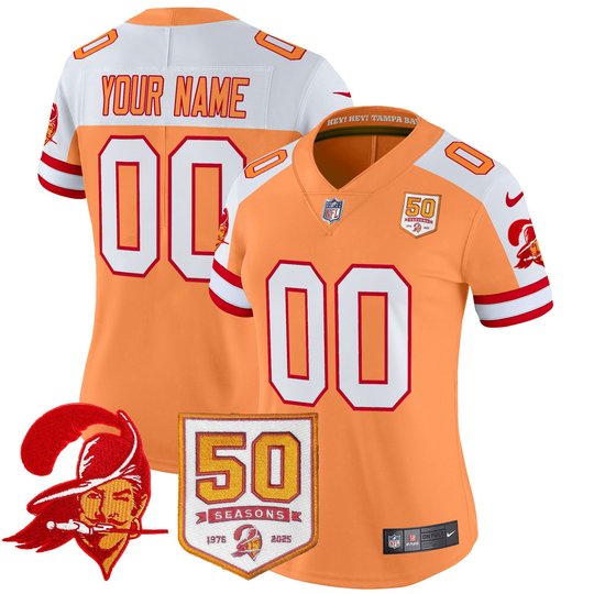 Tampa Bay Buccaneers Throwback 50th Season Patch Vapor Limited Custom Jersey - All Stitched