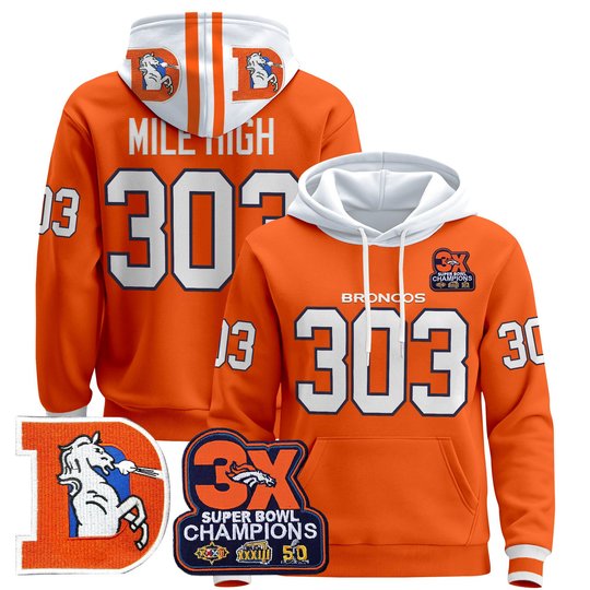 Men's Denver Broncos Throwback Premium Pullover Hoodie - All Stitched