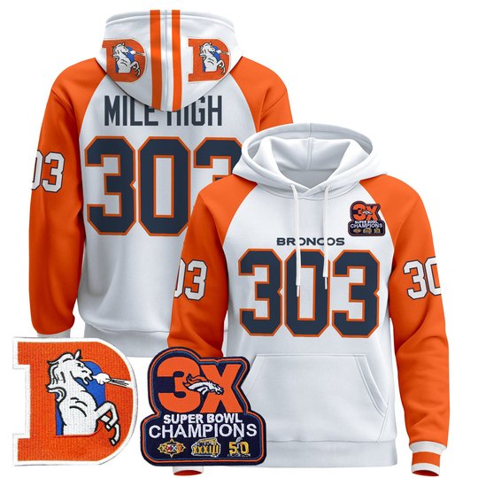 Men's Denver Broncos Throwback Premium Pullover Hoodie - All Stitched