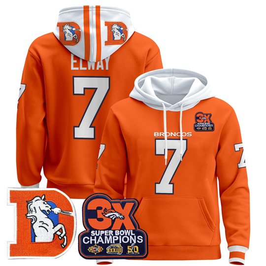 Men's Denver Broncos Throwback Premium Pullover Hoodie - All Stitched