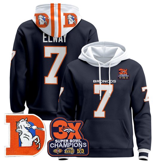 Men's Denver Broncos Throwback Premium Pullover Hoodie - All Stitched