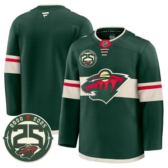 Men's Minnesota Wild 25th Anniversary Patch Premium Jersey - All Stitched