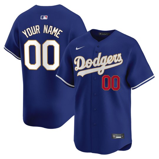 Los Angeles Dodgers Gold Trim Vapor Premier Limited Custom Jersey - All Stitched