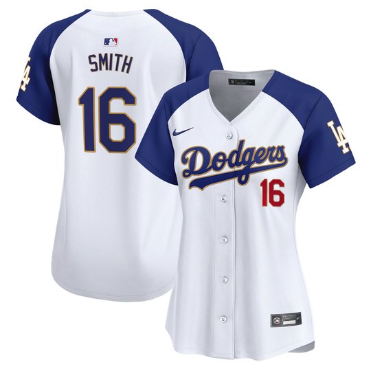 Women's Dodgers Gold Trim Vapor Premier Limited Jersey - All Stitched