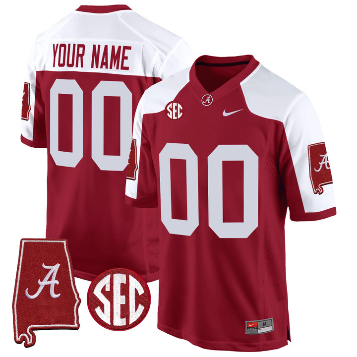 Alabama Crimson Tide 2024 Alabama Map Patch Game Custom Jersey - All Stitched