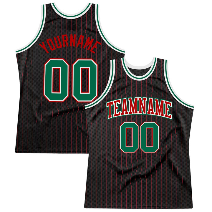 Black Red Pinstripe Kelly Green - Red Custom Basketball