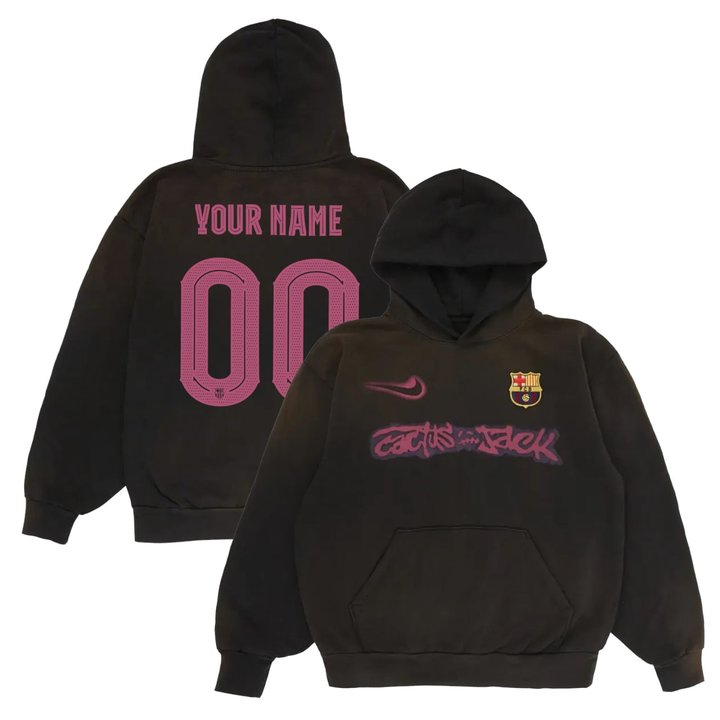 FC Barcelona x Cactus Jack Brown Custom Pullover Hoodie - Stitched