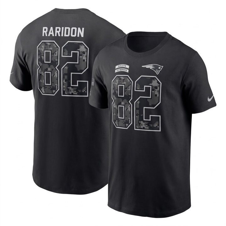 Eli Raridon #82 New England Patriots Salute to Service T-shirt - Sublimated