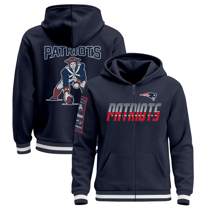 New England Patriots Navy Zip Hoodie - Stitched