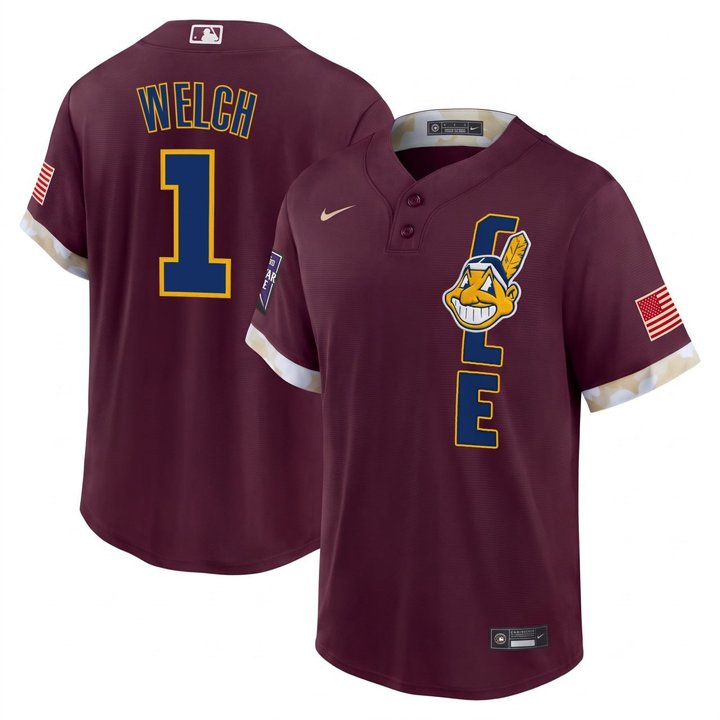 WELCH #1 Cleveland Indians Maroon Jersey - Stitched