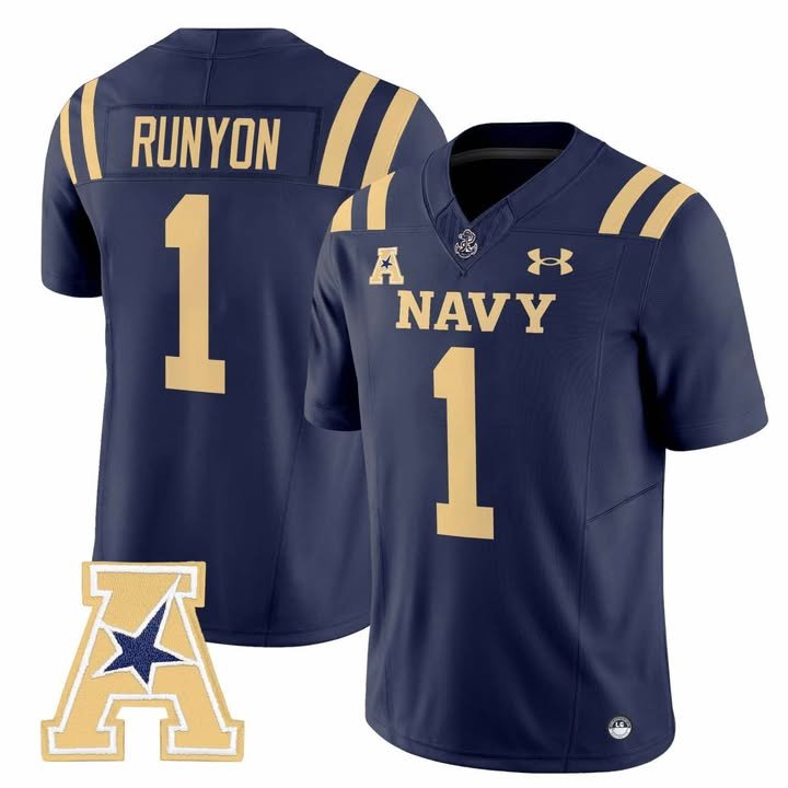 RUNYON #1 Navy Midshipmen Navy Jersey - All Stitched